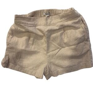 Madewell Anthropologie Women's Linen Shorts Elastic Waist Pleated Tan Small